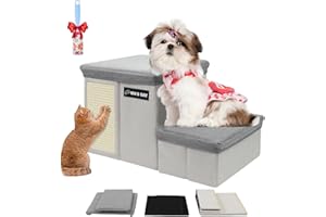 WN'S DAY Dog Stairs for Bed Couch Folding with Storage, Dog Stairs for Small Dogs to Get On Bed with Cat Condo, Steps for Large Medium Dogs, Old Cat Pet Stair Steps for High Beds 13" H, Pet Ramp Up to 220LBS
