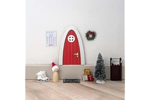 Tonttuovi Christmas Elf Door Kit - Wooden Elf Door for Wall with Elf Accessories, Miniature Christmas Tree,Sled, Wreath, Calendar for 24 Days Ideas of Traditional Elf Activities Gifts