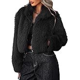 EELOTILE Womens Stand Collar Long Faux Fur Jacket Open Front Long Sleeve Fluffy Outwear Coat