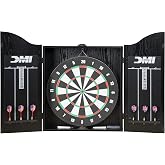 DMI Sports Recreational Dartboard Cabinet Set with Reversible Board | 18" paper dartboard, reversible baseball game, cricket scoring, 6 darts, chalk, mounting hardware, black cabinet