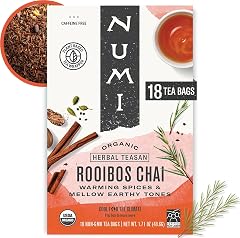 Numi Organic Rooibos Chai Tea, 18 Herbal Tea Bags, Caffeine Free | South African Red Tea with Cinnamon, Allspice, and Ginger