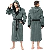 NY Threads Mens Robe with Hood, Luxury Plush Fleece Hooded Mens Bathrobe, Spa Bath Robe for Men