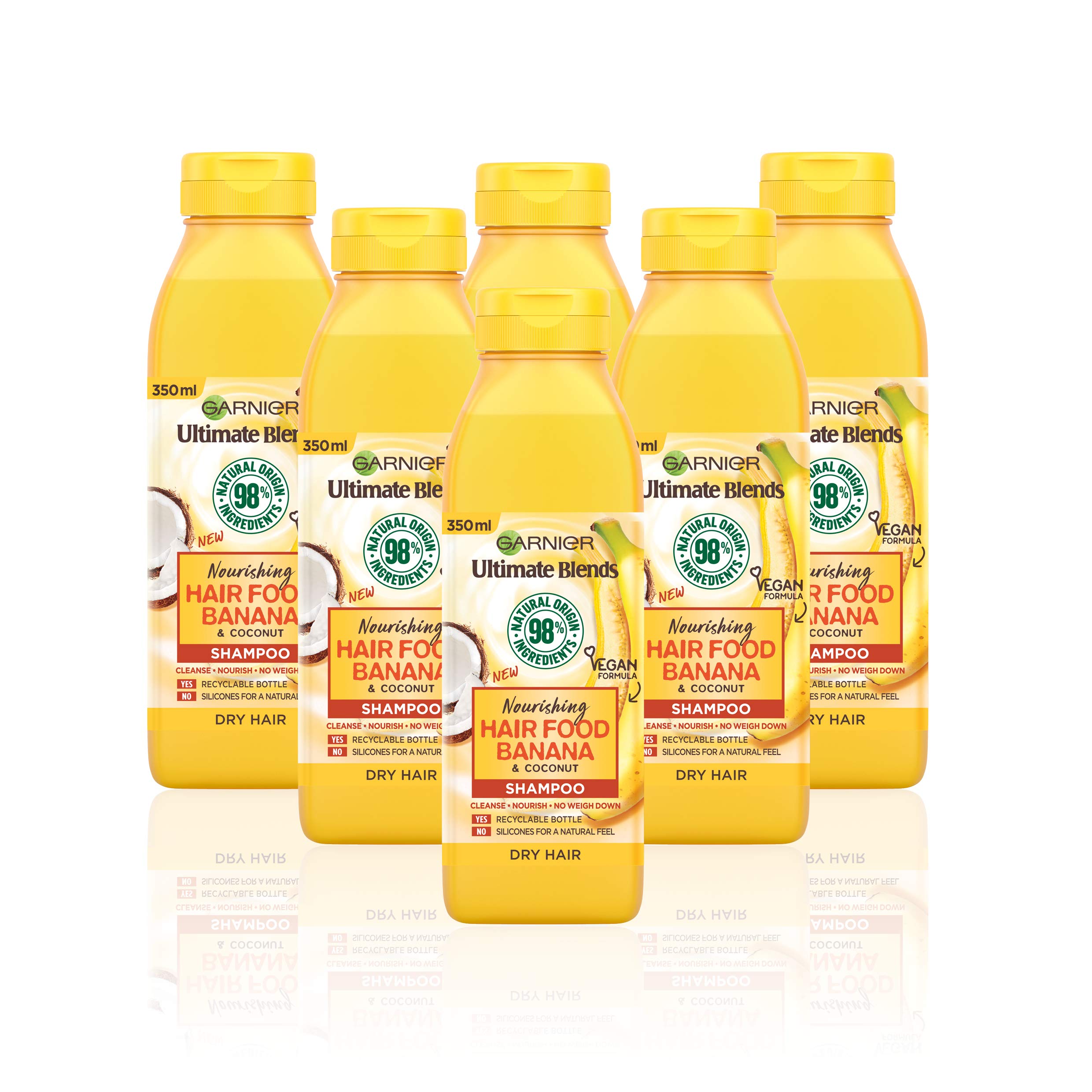 Garnier Ultimate Blends Banana Shampoo For Dry Hair | Banana Hair Food Shampoo by Garnier Ultimate Blends | 98 Percent Natural Origin Ingredients | 350 ml Pack of 6