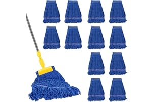 Tcatec Mop Heads Replacement, Commercial Floor Mop Head, Heavy Duty Cotton Looped End String Wet Mop Head Refills Industrial 