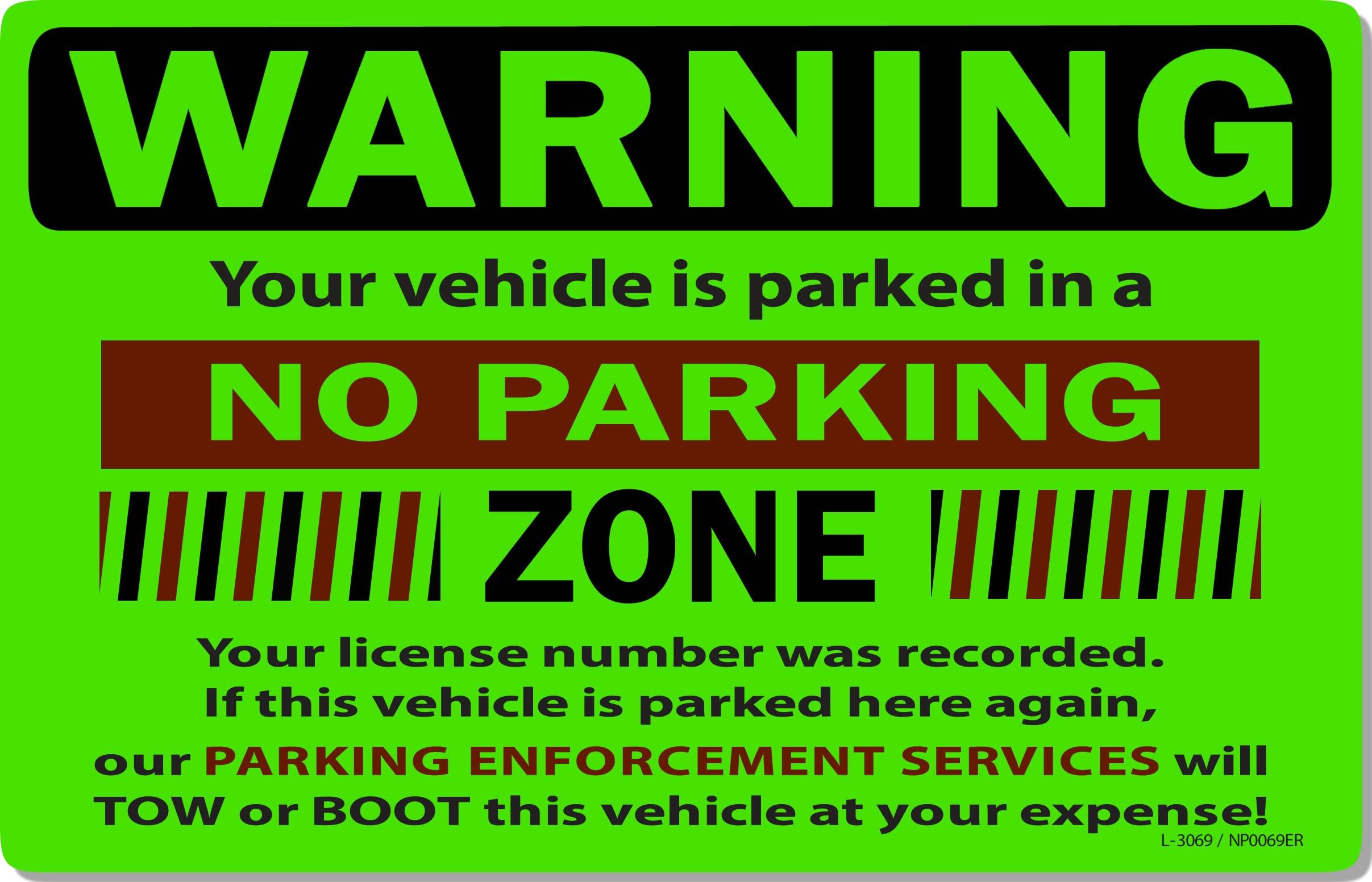 25 Green Fluorescent NO Parking Zone! Violation Towing Auto Car Window Stickers 8" X 5"