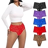 WKFIINM Retro Lace Thongs For Women Plus Size Breathable Seamless Cotton Panties Tummy Control High Waisted Underwear Pack 5