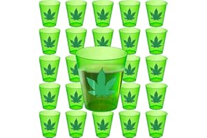 Stumbelina 420 Party! Marijuana Leaf Plastic Shot Glasses | Weed Neon Green Shooter Lover Disposable Cups for Jello Shots | Birthday Fun Gift Set (25, GREEN)