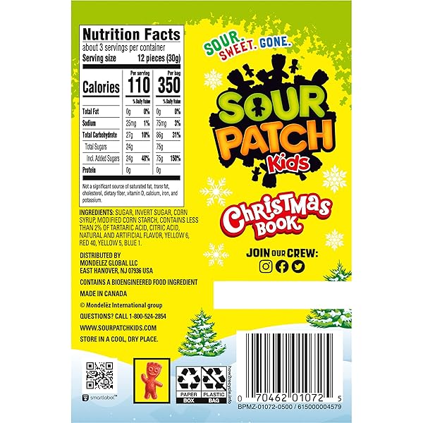 SOUR PATCH KIDS SOFT & CHEWY CANDY, CHRISTMAS STORYBOOK, STOCKING STUFFER, 3.4 OZ