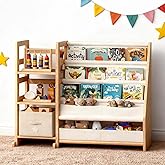CACEJO Kid Bookshelf and Toy Storage Organizer - White 3 Tier Wooden Kids Book Shelf for Kids Rooms, Toddler Bookshelf Baby Bookcase for Nursery Class Room, Play Room- Cream White