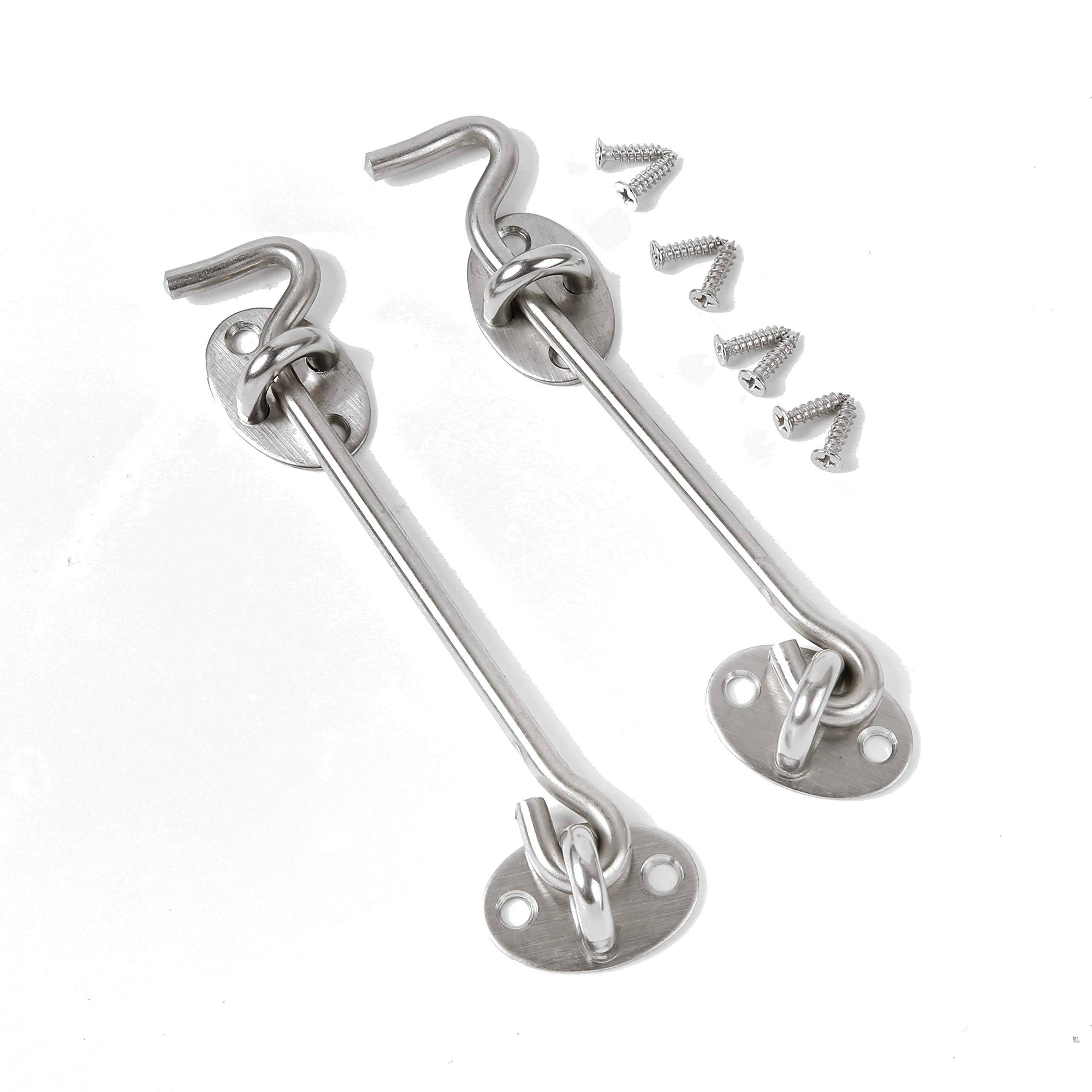 Jrancc Holder Window Brace 2PCS Cabin Door Hook Eye Latch 6 inch 150mm Stainless Steel Silver For Holding Open a Door or Gate