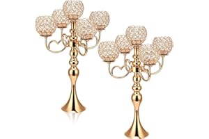 2 Pack 5 Arm Crystal Candelabra Centerpieces 21.5 Inch Tall Candle Holder Gold Table Candelabra Stand with Crystal Candle Hol