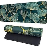Vanzard Spring Desk Mat,Large Gaming Mouse Pad for Desk,Non-Slip Rubber Base Desktop Protector Mat,Gold Line Leaves Mouse Pad for Keyboard, Laptop & Computer, 31.5 x 11.8 Inch