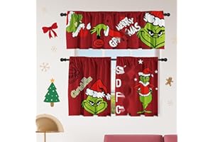 Cuteiush Christmas Valance Holiday Kitchen Curtain Small Window Valances with Rod Pocket Xmas Farmhouse Bathroom and Laundry Short Curtains Decoration 3 Panel Red Set 52Lx18W & 36Lx26Wx2