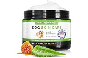 RESQ ORGANICS Hot Spot Treatment for Dogs, Cats & Pet Wound Care: Healing Ointment for Pets Itchy Skin Relief, Dry Skin Treatment, Natural Allergy Relief, Dog Paw Balm + Manuka Honey, Aloe Vera, Vitamin E (4 Oz.)