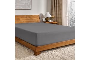 Bare Home Flannel Fitted Bottom Sheet 100% Cotton, Velvety Soft Heavyweight - Double Brushed Flannel - Deep Pocket (Queen, Grey)