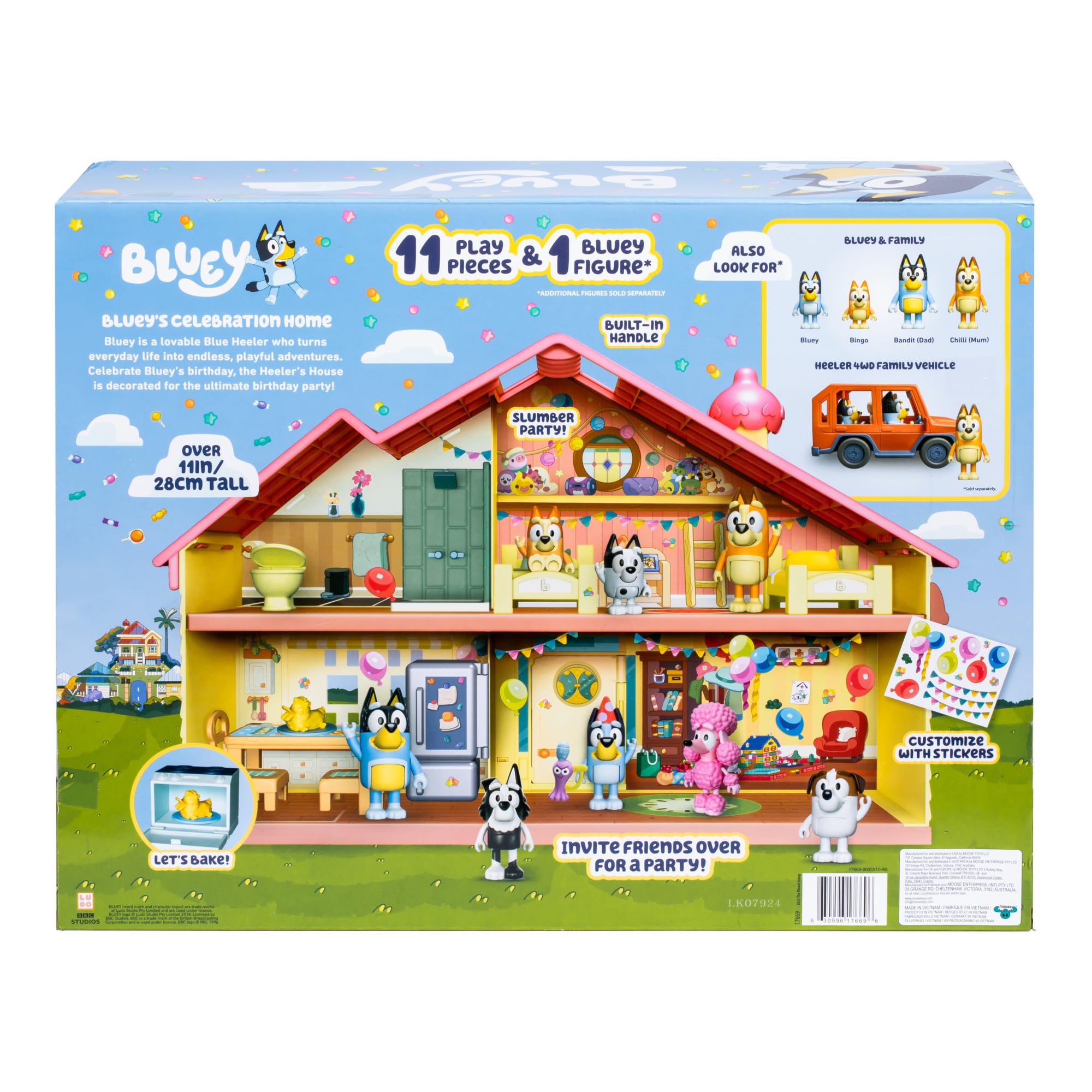 Bluey Celebration Home Playset, Portable Birthday Party Toy House with 11 Removable Accessories and 2.5” Figure, House Toys for Kids of Ages 3+