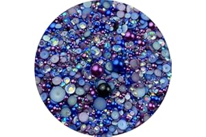 HONKOOLLY Mix Flatback Pearls and Rhinestone,60g Resin Rhinestones Half Round Pearls for Crafts 3mm-10mm AB Color Half Pearl Flatback Rhinestone for Nail Face Art,Bottles (Royal Blue Purple Series)