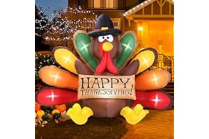 MICOCAH 6FT Thanksgiving Inflatables Turkey Decor with Pilgrim Hat & Colorful Tail, Build in LEDs Blow up Turkey Inflatable Outdoor Indoor Lawn Yard Thanksgiving Decorations - Autumn Holiday Harvest