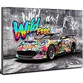 12x16 Modern Graffiti Sports Racing Car Canvas Wall Art Framed Urban Street Galley Oil Painting Gray Picture Teen Boys Pop Funny Home Decor Kids Bedroom Posters Men Office Living Room Cool Prints