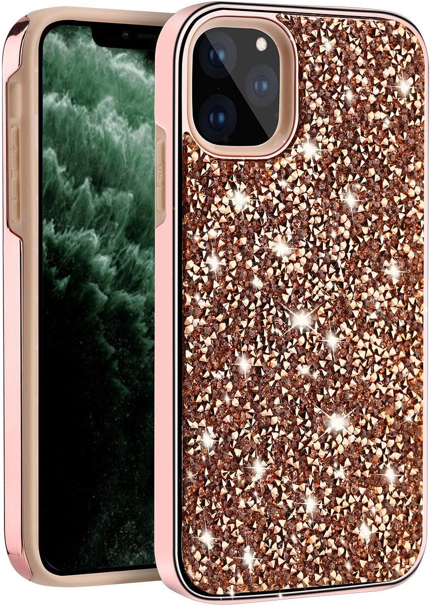 LUUDI Case for iPhone 11 Pro Max Case Glitter for Girls Women Bling Rhinestone Sparkly Crystal Diamond Dual Layer Shell Shockproof Heavy Duty Protective Case for iPhone 11 Pro Max 6.5 inches Rose Gold