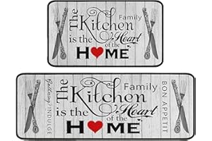 Sunopas Farmhouse Kitchen Rug 2 Pieces Set, Washable Non-Slip Kitchen Sink Rustic Decor Carpet, Home Water Absorb Microfiber Cushioned Kitchen Floor Standing Mats 17"x47"+17"x30"