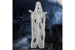 Nagudenfo Life-Size Animated Grim Reaper Halloween Decorations Outdoor, Halloween Animatronic with Touch and Sound Activated Lights and Sounds, Battery Operated Halloween Prop Decor Haunted House Yard