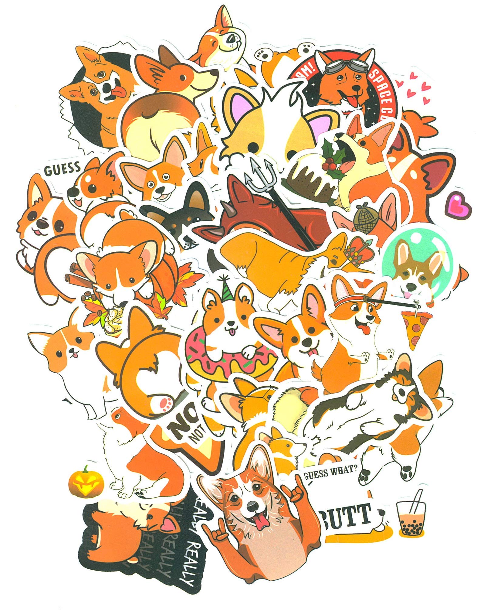 SET PRODUCTS Top Stickers! Pack of 50 Corgi Dog Stickers - Sticker HD Vinyls - Non-Vulgar - Fashion, Style, Cardigan, Dogs- Customization Laptop, luggage, motorcycle, bike, scrapbooking
