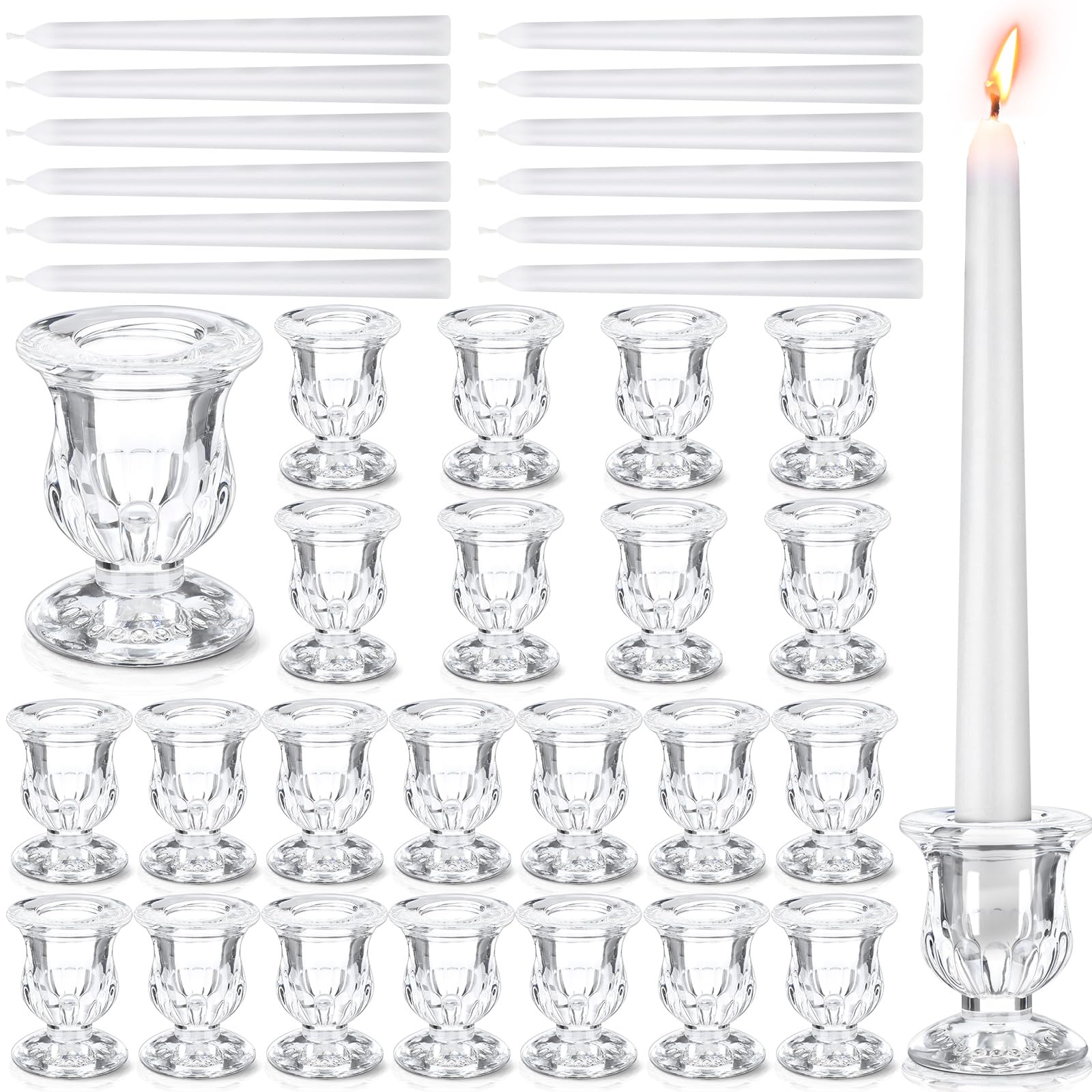 Photo 1 of 48 Pcs Glass Taper Candle Holders Bulk 2. 5 Inch Clear Candlestick Holder with Long Tapered Candles Candle Sticks Set for Table Centerpiece Wedding Christmas Party Decoration