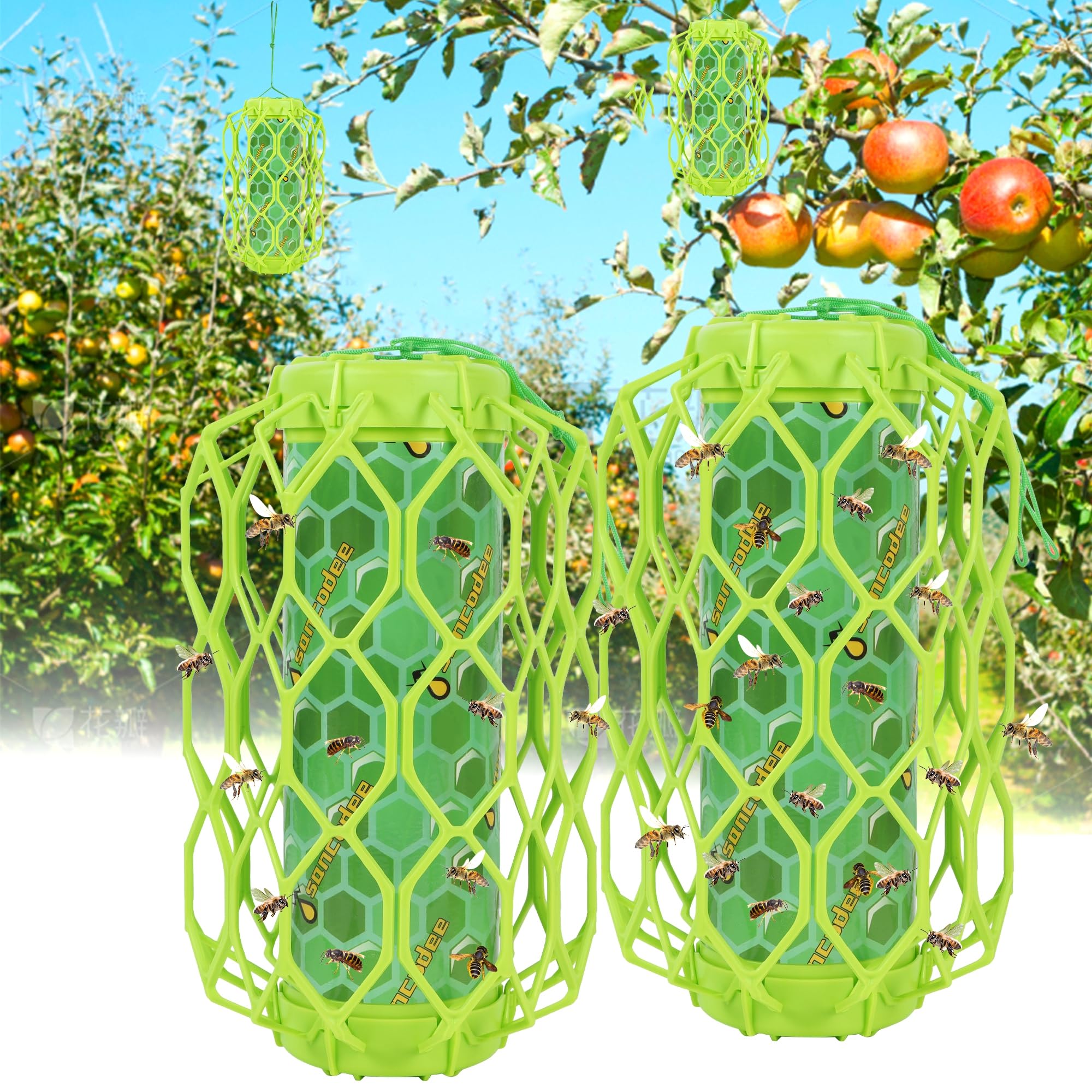 Photo 1 of Sancodee 2 Pack Upgraded Wasp Trap Outdoor Hanging, Carpenter Bee and Hornet Catcher, Reusable Yellow Jacket Trap with Bait Reservoir, Bee Killer and Wasp Catcher for Outside (Green)