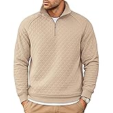 COOFANDY Mens Quarter Zip Pullover Quilted Sweatshirt Knit Long Sleeve Sweater Half Zip Polo Sweatshirts with Pocket