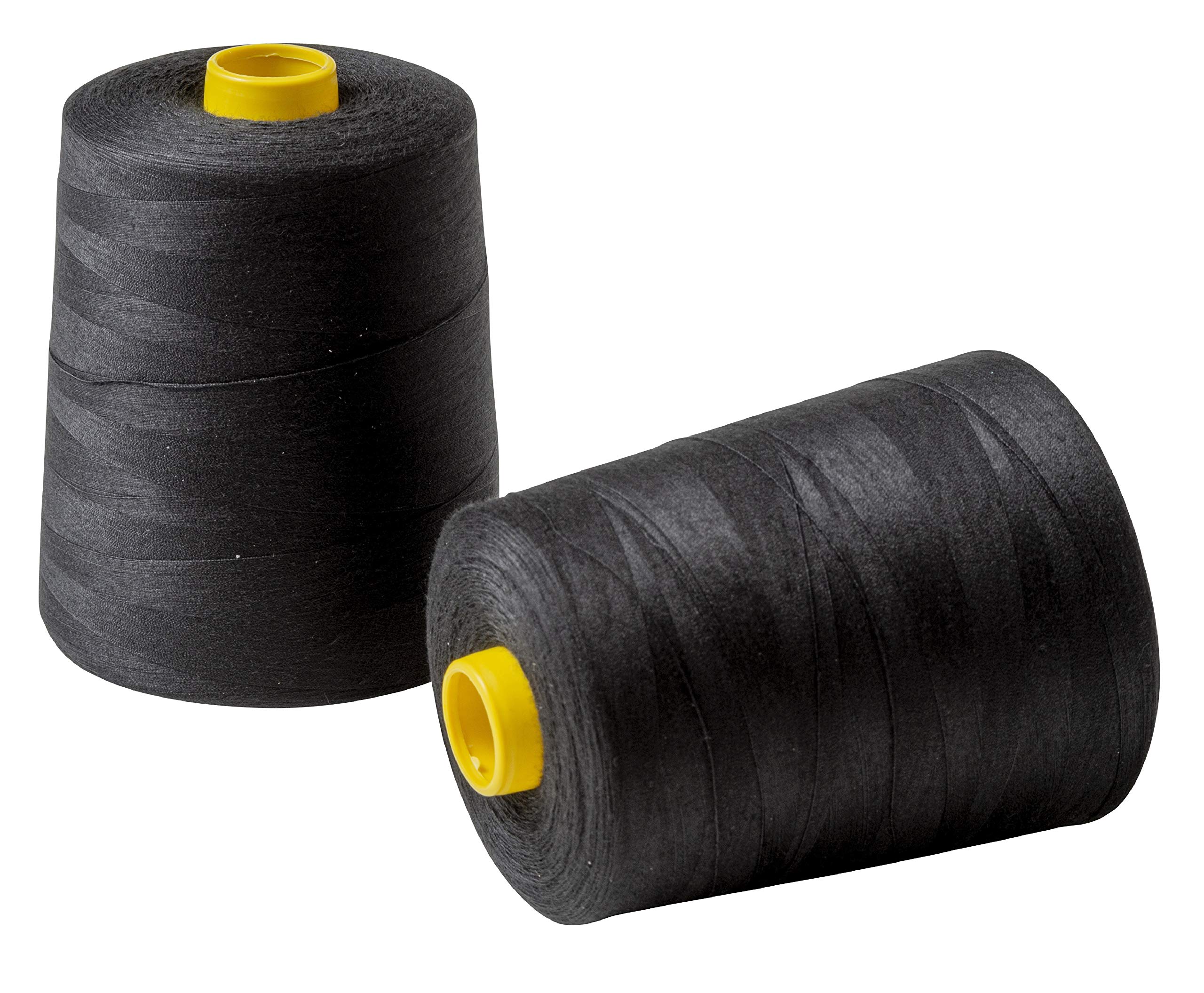 IPEA Sewing Thread for Sewing Machine and Overlock – 2 Large Spools of 9000 m (18000 m Total) – Polyester Sewing Yarn – Various Colours to Choose – Black – Height 10 cm