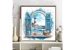 5D Diamond Art Kits for Adults - DIY Beach Diamond Painting Kits, Full Round Drill - Crystal Embroidery Cross Stitch Craft fo