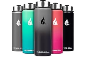 HYDRO CELL Stainless Steel Insulated Water Bottle with Straw - For Cold & Hot Drinks - Metal Vacuum Flask with Screw Cap and Modern Leakproof Sport Thermos for Adults (Graphite/Black 24oz)