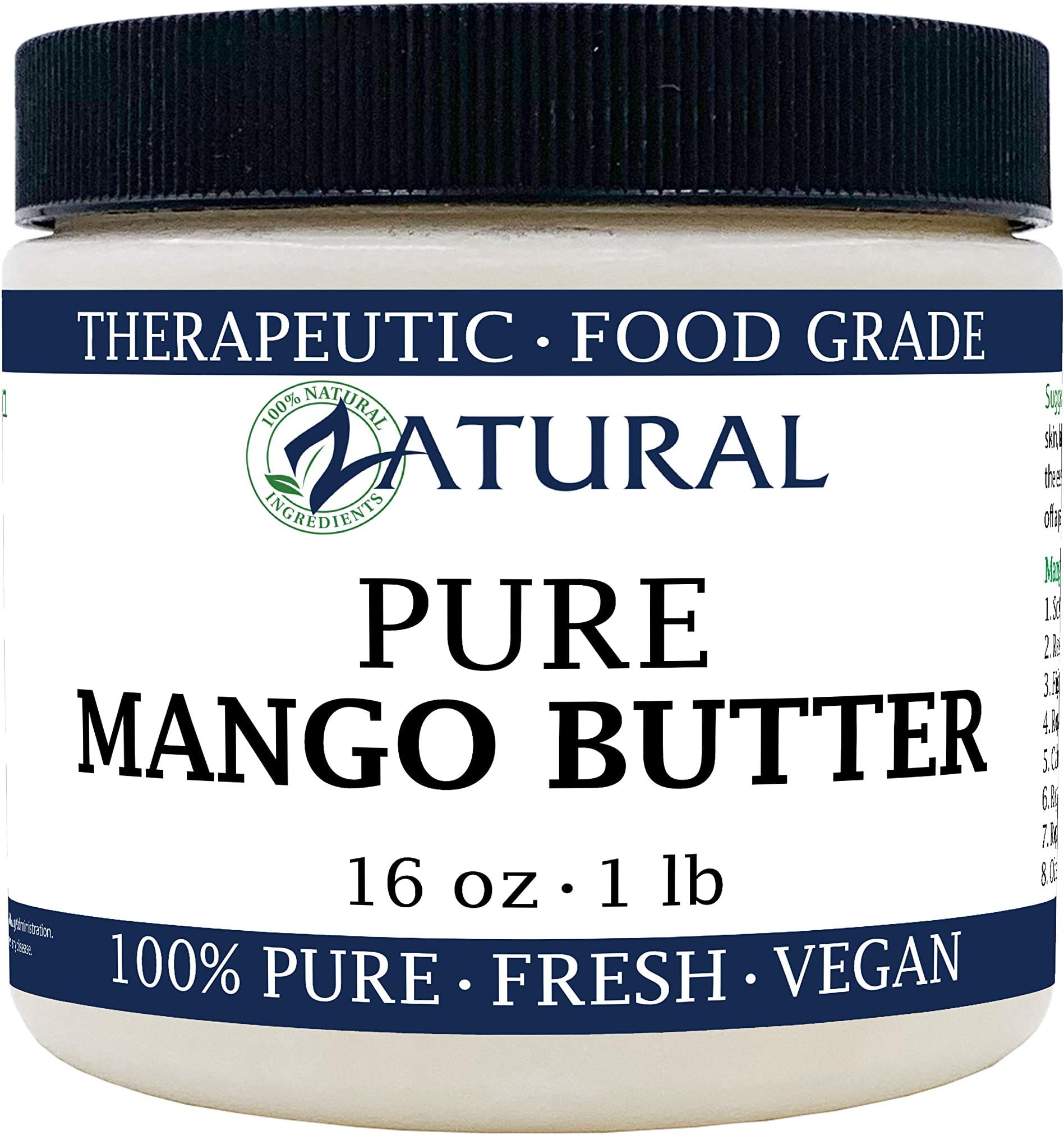Pure Organic Mango Butter-2 Sizes Available-Food Grade & Cosmetic Grade, Organic, Pure, Clean, Naked, (16 Ounce)