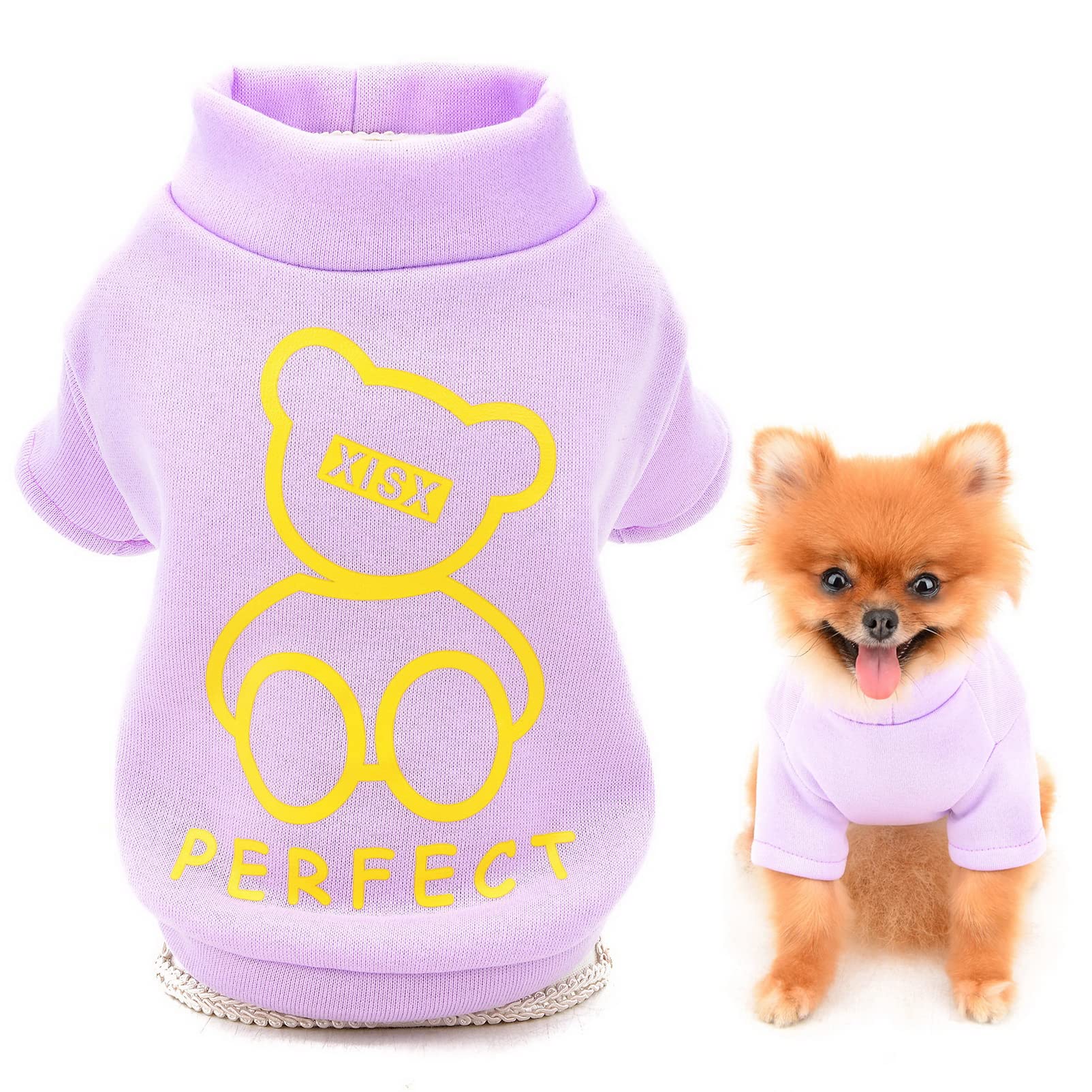 SMALLLEE_LUCKY_STORE Cute Cartoon Puppy Fleece Sweatshirt Pullover Jumper Sweater for Small Medium Dogs Cat Boy Girl Yorkie Chihuahua Kitten Warm Autumn Winter Clothes,Purple,M