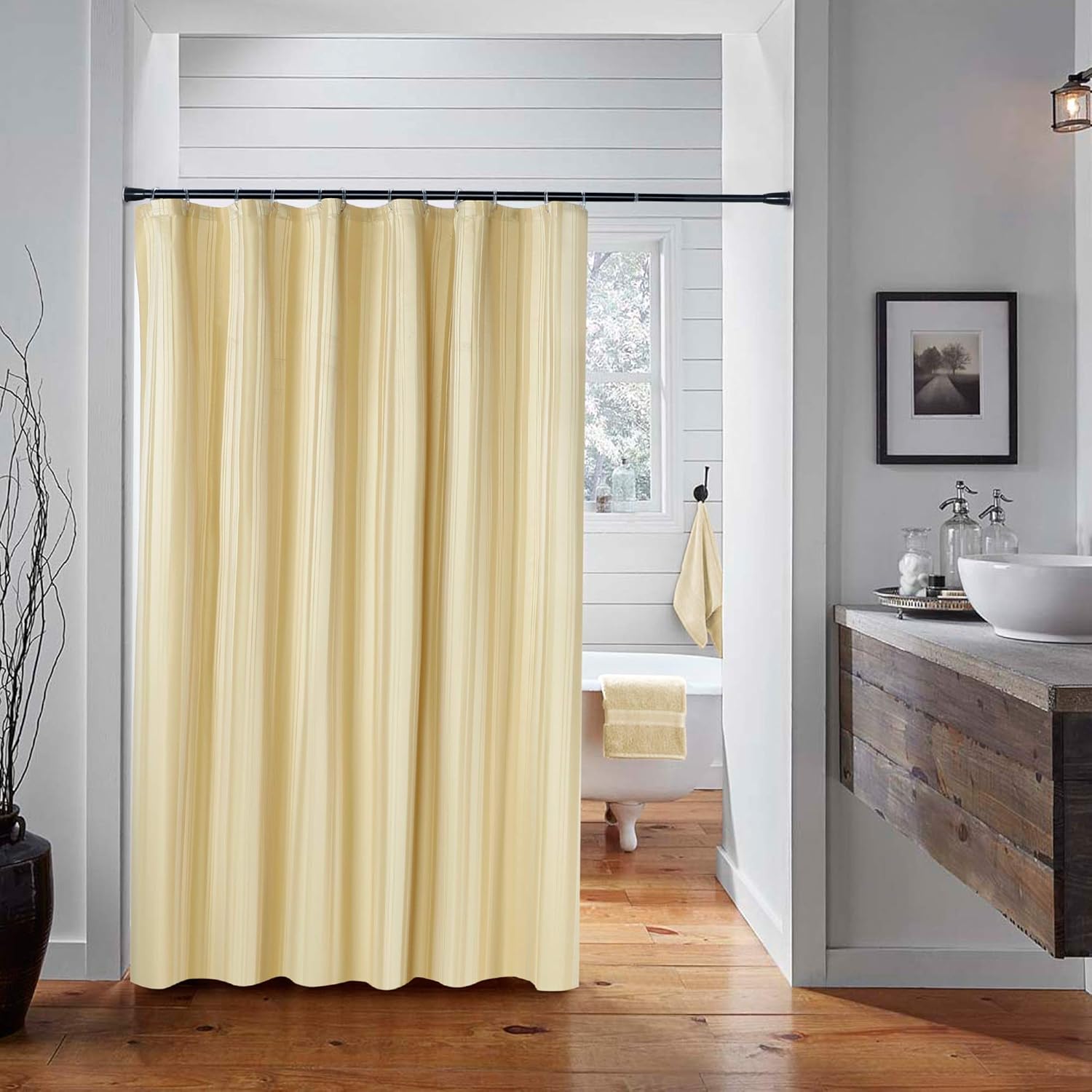 Deco Window Water Repellent Bathroom Shower Curtains with Hooks 7 Feet (Stripe) 72"(W) x84(L