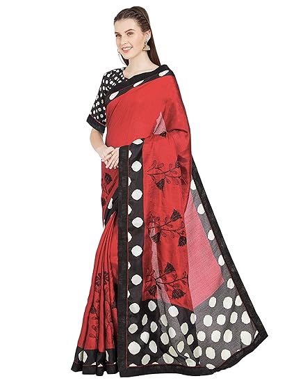 Womens Art Silk Solid Lace Border Printed Saree With Embroidery Floral Patch Work