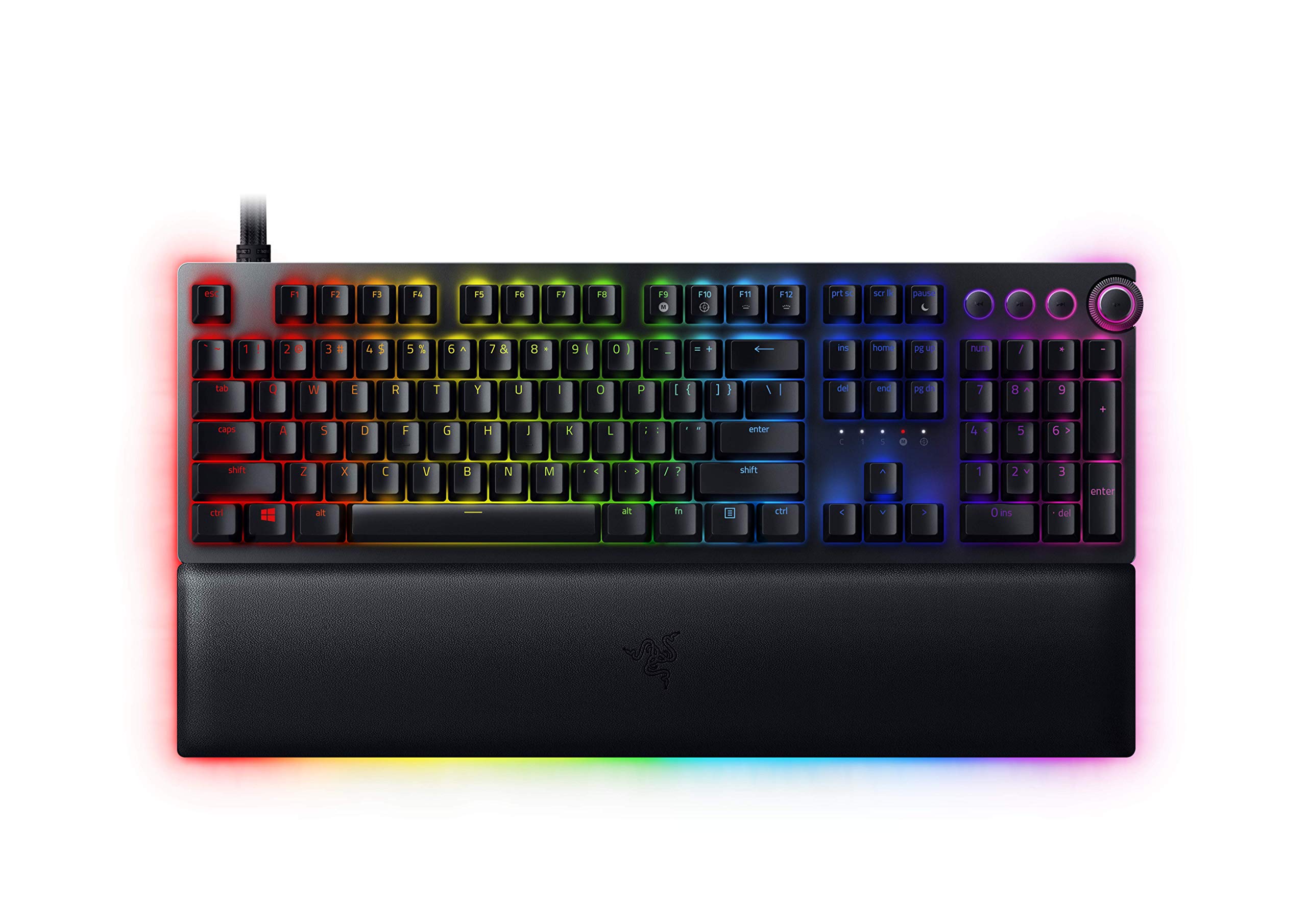 Teclado analógico para juegos Razer Huntsman V2: interruptores ópticos analógicos Razer - Iluminación Chroma RGB - Reposamuñecas magnético de felpa - Teclas multimedia dedicadas y dial - Negro clásico (renovado)