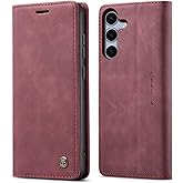 Kowauri for Samsung Galaxy S25 Plus Case, Classic Design Leather Wallet Magnetic Closure Flip Case with Kickstand Card Holder Slot Shockproof Protective Cover for Samsung Galaxy S25 Plus (Red)