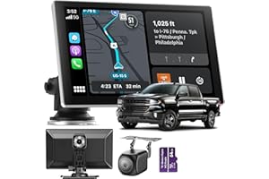 JZONES Portable CarPlay Screen for Car, 9'' Wireless Apple CarPlay & Android Auto Screen for Car, 4K Dash Cam, 1080P Backup Camera, GPS Navigation/Bluetooth/FM/Siri Voice Control for All Vehicles