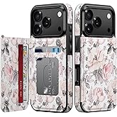 LETO for iPhone 17 Pro Wallet Case with Card Holder - Flip Folio Leather Kickstand - Fashionable Flower Designs - Shockproof Protective Phone Cover for Women and Girls - Champagne Flowers