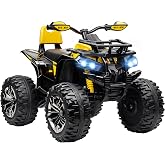 Aosom 12V 10AH Ride on ATV with Dual Motors, 5 MPH Max Speed, Yellow | 4 Wheeler, Electric Quad, Four-Wheel Suspension, Soft Start, Treaded Tires, Music, USB, MP3, LED Lights for Boys Girls 37-60M