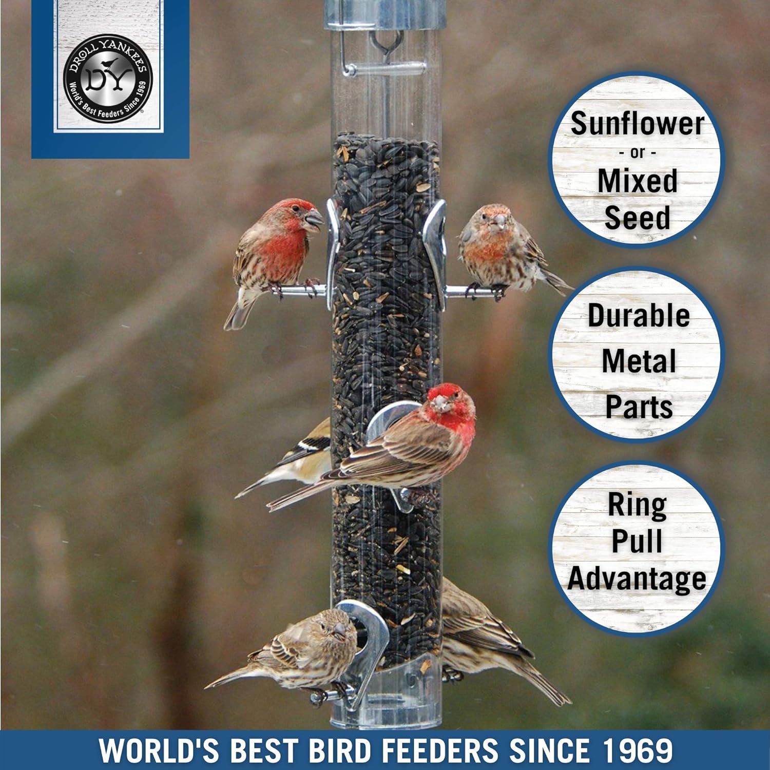 Droll Yankees A-6RP Classic Ring Pull Sunflower Seed Bird Feeder, Hanging Tube Feede, 16-Inch : Pet Bird Feeders : Garden & Outdoor