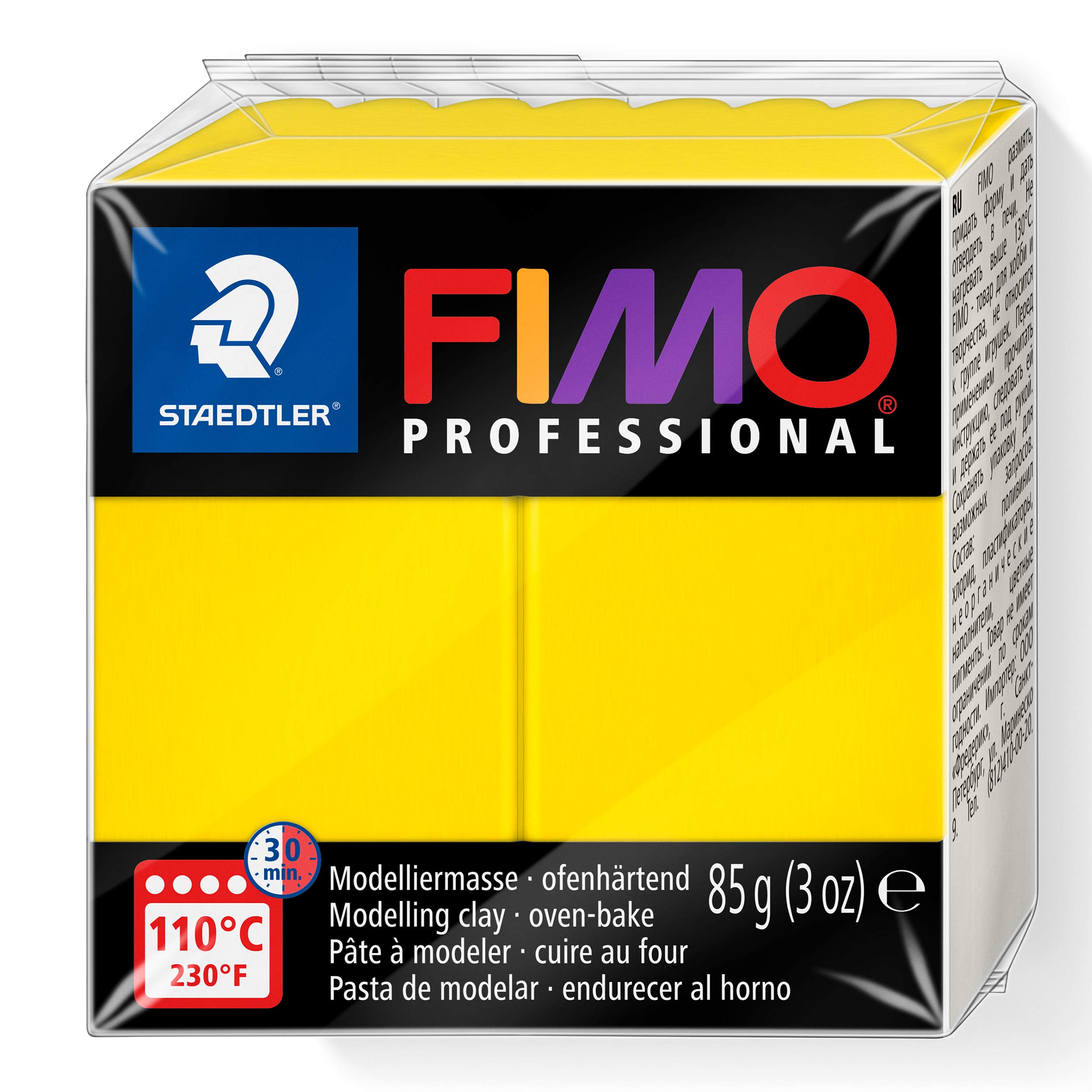 STAEDTLER 8004-100 FIMO Professional Oven-Hardening Polymer Modelling Clay, 85g - True Yellow (Single Block)