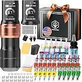 Poseidon Wireless Tattoo Gun Kit 7 Strokes 2Pcs 2300mAh Battery for Artists | LED Display, Complete Tattoo Machine Kit, 11 Colors Ink, 20 Needle Cartridges, For Beginner &amp; Artist &amp; Home &amp; Studio Practice