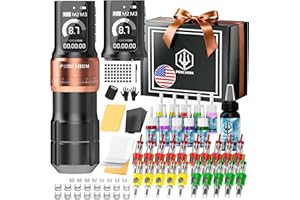 VIDATTX Poseidon Tattoo Gun Kit Wireless Machine Kit 7 Strokes Length with 2pcs 2300mAh Batteries Power Supply 11 Tattoo Ink 20 Pcs Tattoo Needle Cartridges for Beginner and Artist