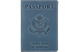 Shvigel US Leather Passport Book Cover - Thin American Travel Passport Holder - Premium International USA Passport Protector Case for Women Men (Light Blue Vintage)