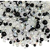 50g Mix Flatback Resin Rhinestones Half Round Pearls Mixed Size 3mm-10mm AB Color Half Pearls Resin Rhinestones for DIY Craft Nail Art Shoes Clothes Tumblers Scrapbooking (Black/White Series)