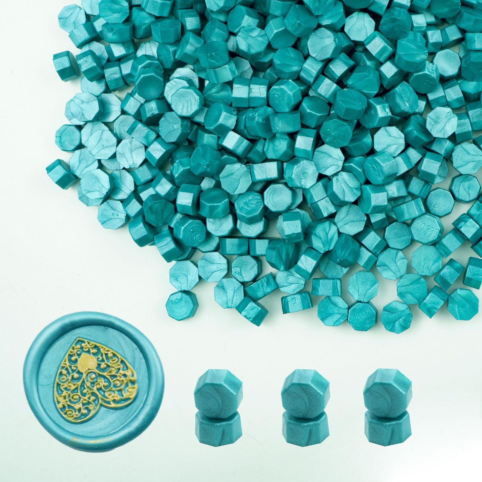 Wax Seal Beads, Ioggtser 500 PCS Octagon Sealing Wax Beads for Wax Seal Stamp, Wax Sealing Beads for Making Wax Seals for Wedding and Party Invitations (Duck Green)