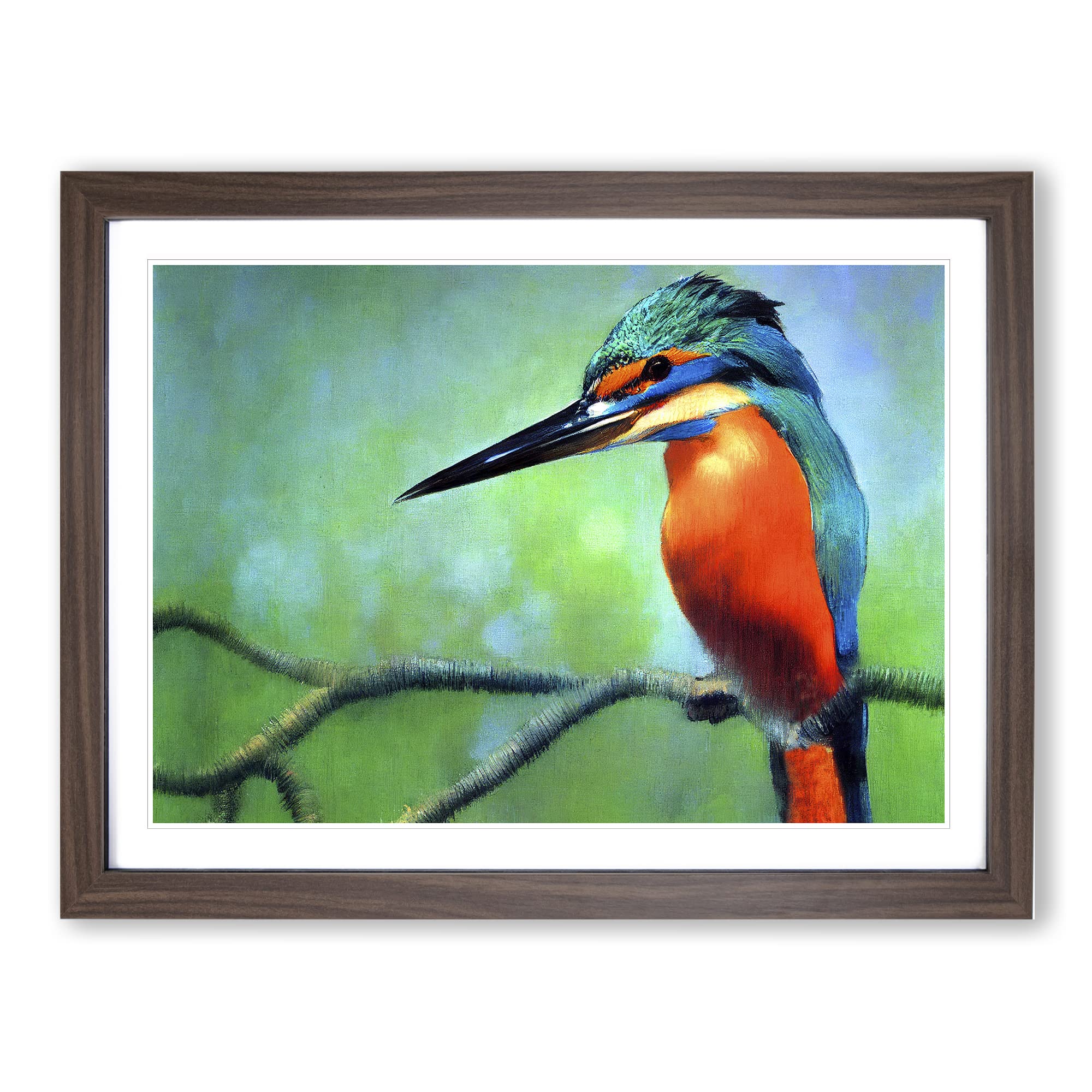 Great Kingfisher Bird Framed Print | A4 Walnut Framed Wall Art | Ready to Hang | Modern Nature Picture | Living Room Bedroom Lounge Office
